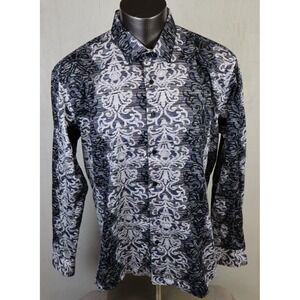 Mens Barabas Geometric Long Sleeve Button Front Dress Shirt Size 4XL Cotton Slim